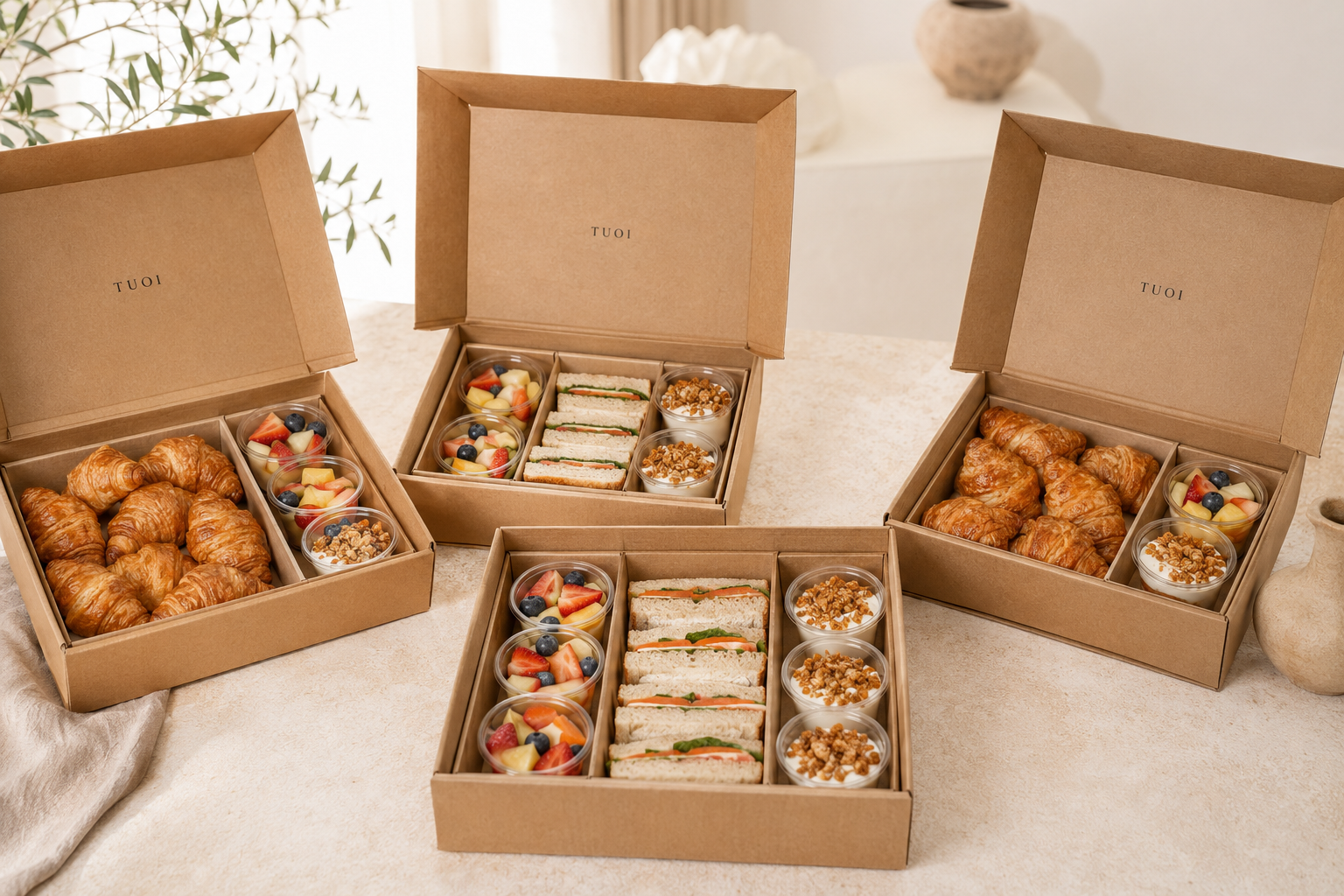Cajas TUOI con desayuno preparado para entregar